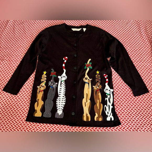 Bechamel Sweaters - Vintage 90s Bechamel Cat Lady Sweater Christmas Kittens Petite Small EUC